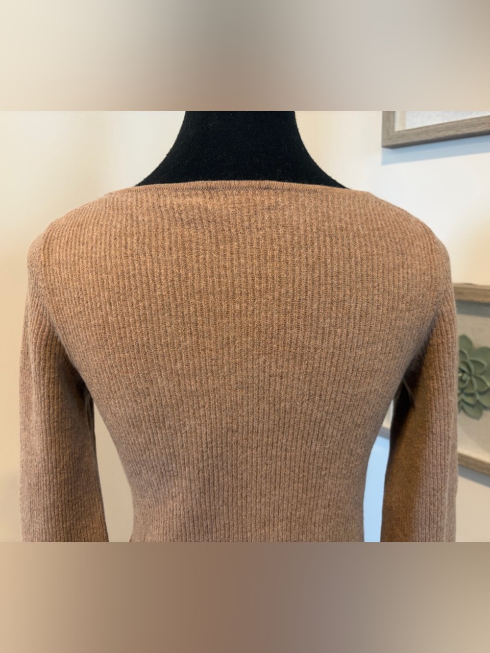 Aritzia Babaton Brown Wool/Linen Blend Ribbed Balloon Sleeve Sweater EUC - Picture 9 of 12